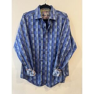 Robert Graham Shirt Mens Medium Blue Plaid Long Sleeve Knowledge Wisdom Truth